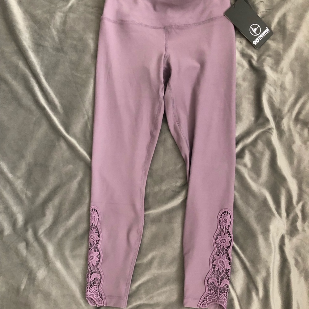 Purple lace bottom leggings